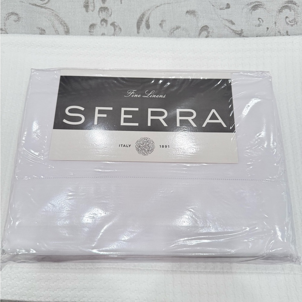 SFERRA GINO PERCALE 450 TC QUEEN 4-PIECE SHEET SET IN WHITE MADE IN ITALY